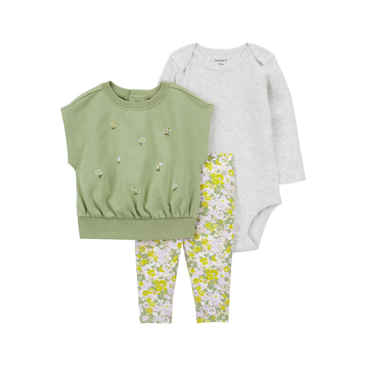 Carter's yellow and green small floral 3-piece set (6M-24M)